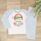 Personalised First Day Of School Kids Pyjamas-Rainbow School (Pink or Blue) image