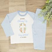 Personalised Kids Christening Pyjamas-Silhouette Cross Flowers (Blue) image