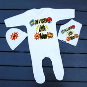 Personalised 3 Piece Set Baby Grow, Bib &amp;amp; Hat-Super Little Man image