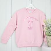 Personalised Communion Sweatshirt-Simple Cross (Pink) image