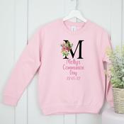 Personalised Communion Sweatshirt-Initial Flower (Pink)