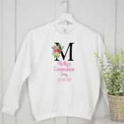 Personalised Communion Sweatshirt-Initial Flower (White)
