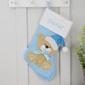 White Top Blue Teddy Christmas Stocking (40x20cm)