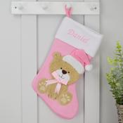 White Top Pink Teddy Christmas Stocking (40x20cm)