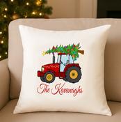 Personalised White Christmas Cushion-Tractor