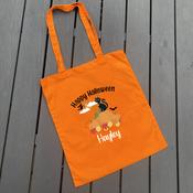 Personalised Orange Trick Or Treat Bag-Cat