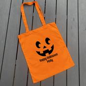 Personalised Orange Trick Or Treat Bag-Pumpkin Face