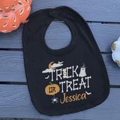 Personalised Black Rounded Bib-Trick Or Treat image