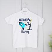 Personalised Kids Birthday T-Shirt-Blasting Into image