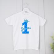 Personalised Kids Birthday T-Shirt-Crown - Blue image