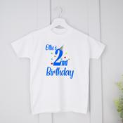 Personalised Kids Birthday T-Shirt - Birthday Hat - Blue image