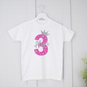 Personalised Kids Birthday T Shirt - Birthday Crown - Pink image
