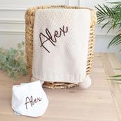 Nova Knit Beige Blanket &amp;amp; Bib-You Choose The Thread Colour