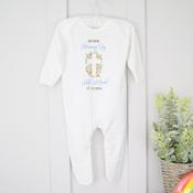 Personalised Christening Baby Grow-Blue &amp;amp; Peach Silhouette