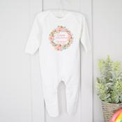 Personalised Christening Baby Grow-Flower Wreath image