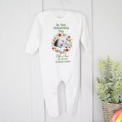 Personalised Christening Baby Grow-Picture Red &amp;amp; Green Wreath image