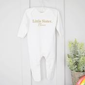 Personalised Baby Grow-Classic Sibling-Little Sister Or Little Brother image