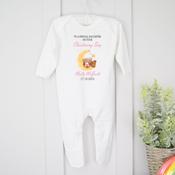 Personalised Christening Baby Grow-Teddy Moon (Pink Or Blue)