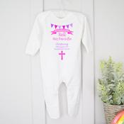 Personalised Christening Baby Grow-Bunting (Blue Or Pink) image