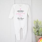Personalised Christening Baby Grow-When I Wake image