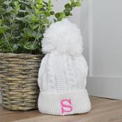 Cable Knit Hat With Pom Pom-White INFANTS (NB-12M) image