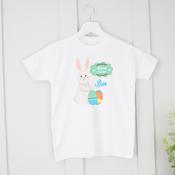 Personalised Easter T-Shirt- Happy Easter Bunny Blue image