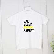 Personalised Kids T-Shirt - Eat, Sleep (Your Sport) Repeat image