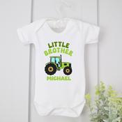 Personalised Baby Vest-Sibling-Little Brother Tractor