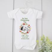 Personalised Christening Vest-Picture Red &amp;amp; Green Wreath image