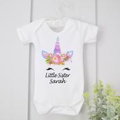 Personalised Little Sister Vest-Unicorn