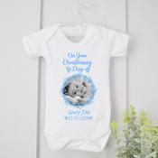 Personalised Christening Vest-Picture Blue Wreath image