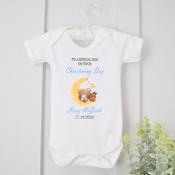 Personalised Christening Vest-Teddy Moon (Pink Or Blue) image