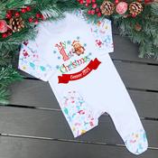 Personalised Sale Christmas Baby Gro-Teddy Banner (NB Only)