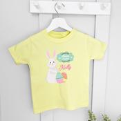 Personalised Easter T-Shirt-Happy Easter Bunny Pink (Lemon) image