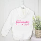 Personalised Communion Zip Up Hoodie Front &amp;amp; Back-Communion Girl Arrow
