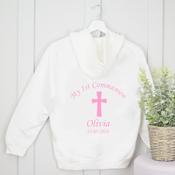Personalised Communion Zip Up Hoodie Front &amp;amp; Back-Simple Cross