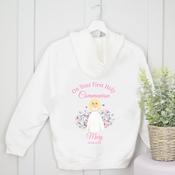 Personalised Communion Zip Up Hoodie Front &amp;amp; Back-Floral Communion Girl