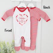 Personalised Valentines Red Stripe Baby Grow-Heart Banner image