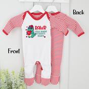 Personalised Valentines Red Stripe Baby Grow-Rawr 1st Valentines image