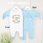 Personalised Baby Grow-Happy 1st Birthday As My Mommy/Daddy (Pink Or Blue) image