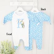 Personalised Baby Grow-Initial Rabbit (Pink Or Blue Cloud) image