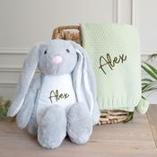 Nova Knit Apple Green Blanket &amp;amp; Bunny-You Choose The Thread Colour