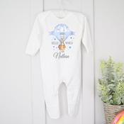 Personalised Baby Grow-Hello World Rabbit (Blue Or Pink) image