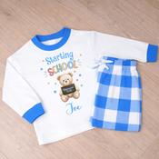 Personalised First Day Of School Kids Pyjamas-Starting School Teddy (Pink or Blue) image