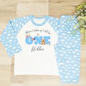 Personalised Kids Pyjamas-When I Wake Bear (Blue) image