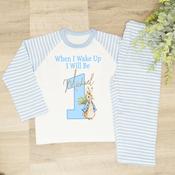Personalised Kids Pyjamas-When I Wake Rabbit (Blue) image