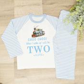 Personalised Kids Pyjamas-When I Wake Choo Choo (Blue) image