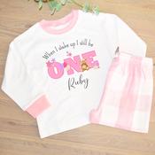 Personalised Kids Pyjamas-When I Wake Bear (Pink) image