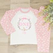 Personalised Kids Pyjamas-When I Wake Flower Wreath (Pink) image