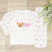 Personalised Kids Pyjamas-When I Wake Bear Face (Pink)